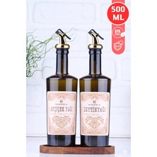 EA Home Concept Ahşap Stantlı Rustik 2'li 500 ml Zeytinyağı Sıvıyağ Şişesi Yağdanlık Yağlık 500 ml