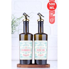 EA Home Concept Ahşap Stantlı Rustik 2'li 500 ml Zeytinyağı Sıvıyağ Şişesi Yağdanlık Yağlık 500 Gold Başlık