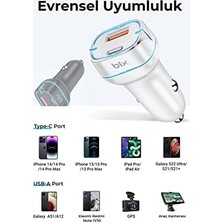 3k Sakarya Avm BX-CCP36WT 38W Type-C Pd 20W ve Usb-A Qc 3.0 18W Çift Portlu LED Işıklı Araç Şarj Cihazı Beyaz 15/14/13/12/11/x/, Ipad, Galaxy S24/S23/S22/S21/S20 ve Daha Fazlasıyla Uyumlu BXCCP36WT