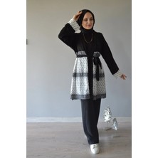 Aysun Aydemir Siyah Beyaz Dantel  Detaylı 2 Li Kimono Takım