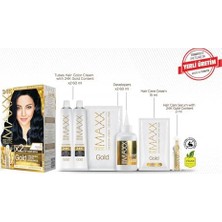 Alkar Ticaret Serisi 24K Altın Parçacıklı Serum ile 1 Kutu 2 x 50 ml ve Geliştiriciler Saç Boyası (Mavi Siyah 1.1)