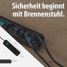 Alkar Ticaret Eco-Line 3'lü Priz (Çocuk Emniyetli Priz, Şalter ve 5 M Kablo), Siyah, 1152900, 230