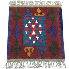 Zehra Abla Halı Vintage El Dokuma Minder Kare Kayseri Anadolu Yün Kilim 7375