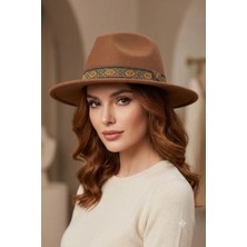 Nuit Design Taba Camel Fötr Şapka // Etnik Desenli Şapka