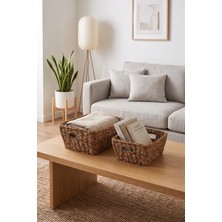 Avantage Home Alessia - 2 Li Naturel Dekoratif Kulplu Hasır Çok Amaçlı Sepet Seti, Havluluk, Banyo Organizer