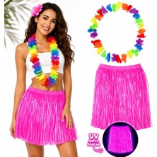 Svoria Store Mey Ithalat® Neon Pembe Hawaii Etek 40 cm ve Rengarenk Hawaii Kolye