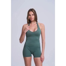 Kadın Spor Atlet - Halter Yaka Dahili Sütyenli Dikişsiz Toparlayıcı Spor Atlet Büstiyer