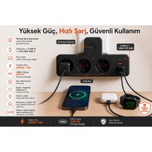 Zoli 2500W Akım Korumalı 3 Prizli Beyaz Duvar Tipi Priz 3 USB ve 1 Type-C Portu ile Güvenli Kullanım