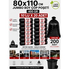 New City 80X110 cm 90 Litre Jumbo Boy Çöp Torbası 200 Adet Siyah Dayanıklı Endüstriyel Çöp Poşeti 10'lu 20 Rulo