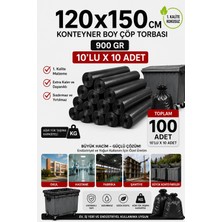 New City 120X150 cm 240 Litre Konteyner Boy Çöp Torbası 100 Adet Siyah Dayanıklı Endüstriyel Çöp Poşeti 10'lu 10 Rulo