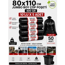 New City 80X110 cm 90 Litre Jumbo Boy Çöp Torbası 50 Adet Siyah Dayanıklı Endüstriyel Çöp Poşeti 10'lu 5 Rulo