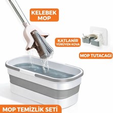 Premini Pratik Temizlik Seti Kelebek Mop, Katlanır Kova ve Yedek Başlık Hediye