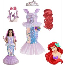 Bemora Kids Deniz Kızı Kostüm + Peruk + Taç + Küpe Takımı Seti Doğum Günü Parti
