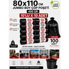 New City 80X110 cm 90 Litre Jumbo Boy Çöp Torbası 100 Adet Siyah Dayanıklı Endüstriyel Çöp Poşeti 10'lu 10 Rulo