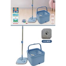 Premini Mikrofiber Döner Temizlik Seti 1+1, Kare Spin Mop, Kirli ve Temiz Suyu Ayırır