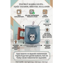 The Mia Özel Tasarım 3D Rakun Figürlü Hediyelik Seramik Kupa Seti - Kaşık ve Kapaklı 370 ml