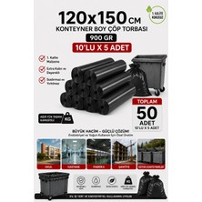 New City 120X150 cm 240 Litre Konteyner Boy Çöp Torbası 50 Adet Siyah Dayanıklı Endüstriyel Çöp Poşeti 10'lu 5 Rulo