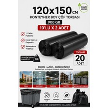 New City 120X150 cm 240 Litre Konteyner Boy Çöp Torbası 20 Adet Siyah Dayanıklı Endüstriyel Çöp Poşeti 10'lu 2 Rulo