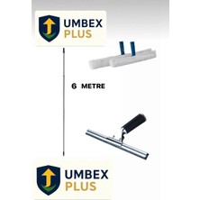 Premini Uzayabilen Metal Saplı Cam Temizlik Seti 6 Metre, Peluş ve Çekçekli