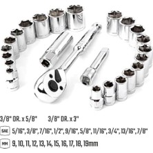 Mabelme Store WP202541 3/8'’ Cr-V 24 Parça Metrik/inç Ağır Hizmet Lokma Takımı