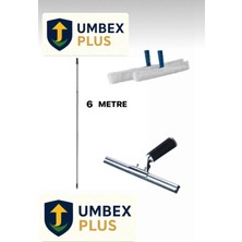 Premini 6 Metre Teleskopik Metal Saplı Cam Temizlik Seti, Peluş ve Çekçekli