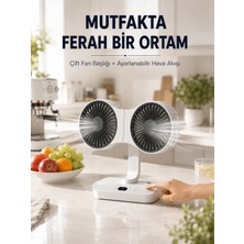 Motto Ticaret Ayarlanabilir Çift Fan Başlıklı Şarjlı Masa Vantilatörü