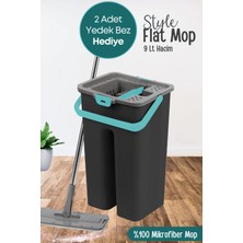 Premini Pratik Temizlik Seti, Siyah Flat Mop ve 9 Litre Kova ile Kolay Temizlik