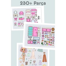 Jaca Paper Doll Kes-Yapıştır-Oyna Mega Set 230+ Parça Kız Giydirme Ev Tasarlama Kombin Oyunu