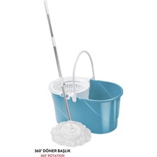 Premini F187 Balerina Otomatik Sıkma Mikrofiber Temizlik Mop Seti, Döner Başlıklı Mavi