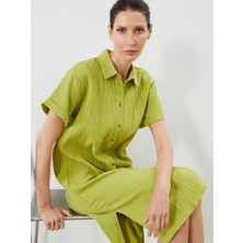 Lc Waikiki Yeni Sezon Dokulu Oversize Müslin Gömlek Elbise