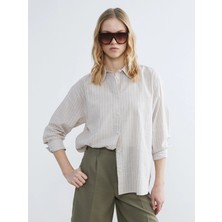 Lc Waikiki Yeni Sezon Çizgili Oversize Poplin Kadın Gömlek
