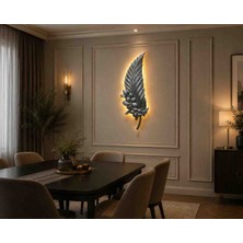 Gümüş Çiçekli Yaprak Duvar Apliği – Pilli, El Işçiliği Reçine Dekoratif Duvar Süsü (65X24 Cm)