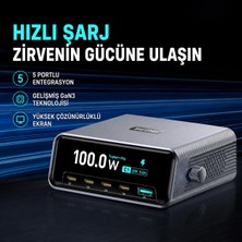 Azurtech Akıllı Masaüstü Şarj Istasyonu, 100W Gan3 USB C Şarj Istasyonu, Ultra Hızlı 5 Bağlantı Noktası, 100W Pd3.0, Qc3.0, 2.25 Inç LCD Ekran ve Akıllı Kontrol...