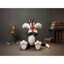 3D Brothers Sylvester Siyah-Beyaz Kedi Figürü-3d Tasarım