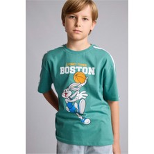 DeFacto %100 Pamuk Looney Tunes Lisanslı New Regular Fit Bisiklet Yaka Kısa Kollu Yeşil Tişört Erkek Çocuk H5815A826AU