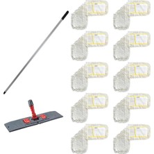 Premini 10'lu 80 cm Nemli Yedek Mop Seti, Katlanır Aparat ve Metal Vidalı Sap