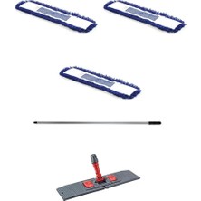 Premini Mavi Statik Toz Mop Takımı Seti, 80 Cm, 3 Adet Mop + Tutucu + Sap