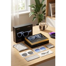 Marsilyan Kamera Mikrofonlu Mor Akıllı Gözlük Şık Çerçeve Bluetooth Bağlantılı Premium