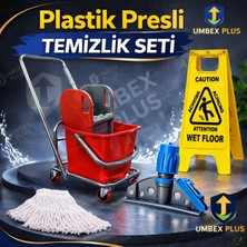 Premini Krom Temizlik Arabası Seti, Islak Mop ve Kaygan Levhalı, Pratik Kullanım