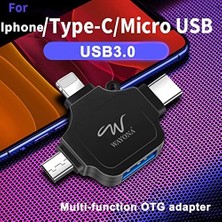 Grains Global 4'ü 1 Arada Otg Adaptörü Bellek Konnektörü, Otg Adaptörü, Siyah