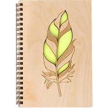 Grains Global Tüy Kalem Tasarımlı Ahşap Kapaklı Defter 48 Yaprak