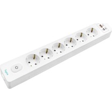 Grains Global Altılı Anahtarlı USB Hızlı Şarjlı (20W) Topraklı Priz, 2m, Çocuk Korumalı