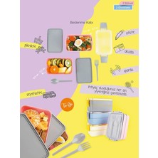 Toyfest 2 Bölmeli 900 ml Bpa Free Sızdırmaz Beslenme Kabı Lunch Box Kaşıklı Çatal Seti Okul Ofis Piknik Xl