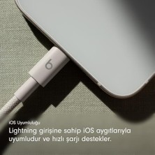 Grains Global Usb-C'den Lightning'e Örgülü Kablo, Hızlı Şarj, Dayanıklı/dolanmayan, Lightning Girişli Aygıtları Için Uyumlu Şarj Kablosu (1,5 M) – Granit Beji