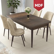 Canisa Concept Nil Serisi MDF Barok Ahşap Desen Masa 70X110 Sabit Yemek Masası Takımı, 4 Sandalye