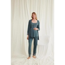 Amora Secret  Dantelli Önü Düğmeli Hamile Lohusa 3'lü Viskon Pijama Takımı