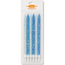 Efe Pastacılık Mavi Beyaz Uzun Pul Simli Pasta Mumu 17 cm