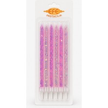 Efe Pastacılık Pembe Beyaz Uzun Pul Simli Pasta Mumu 17 cm