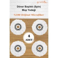 Woodhub Döner Başlıklı (Spin) Mop Yedek Başlığı, 4'lü Set, Mikrofiber, Dayanıklı ve Kullanışlı