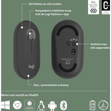 M350S Pebble Mouse 2 Ince Bluetooth Kablosuz Mouse, Taşınabilir, Hafif, Özelleştirilebilir Tuş, Sessiz Tıklama, Windows, Macos, Ipados,, Chrome Işletim Sistemleri, Easy-Switch, Siyah